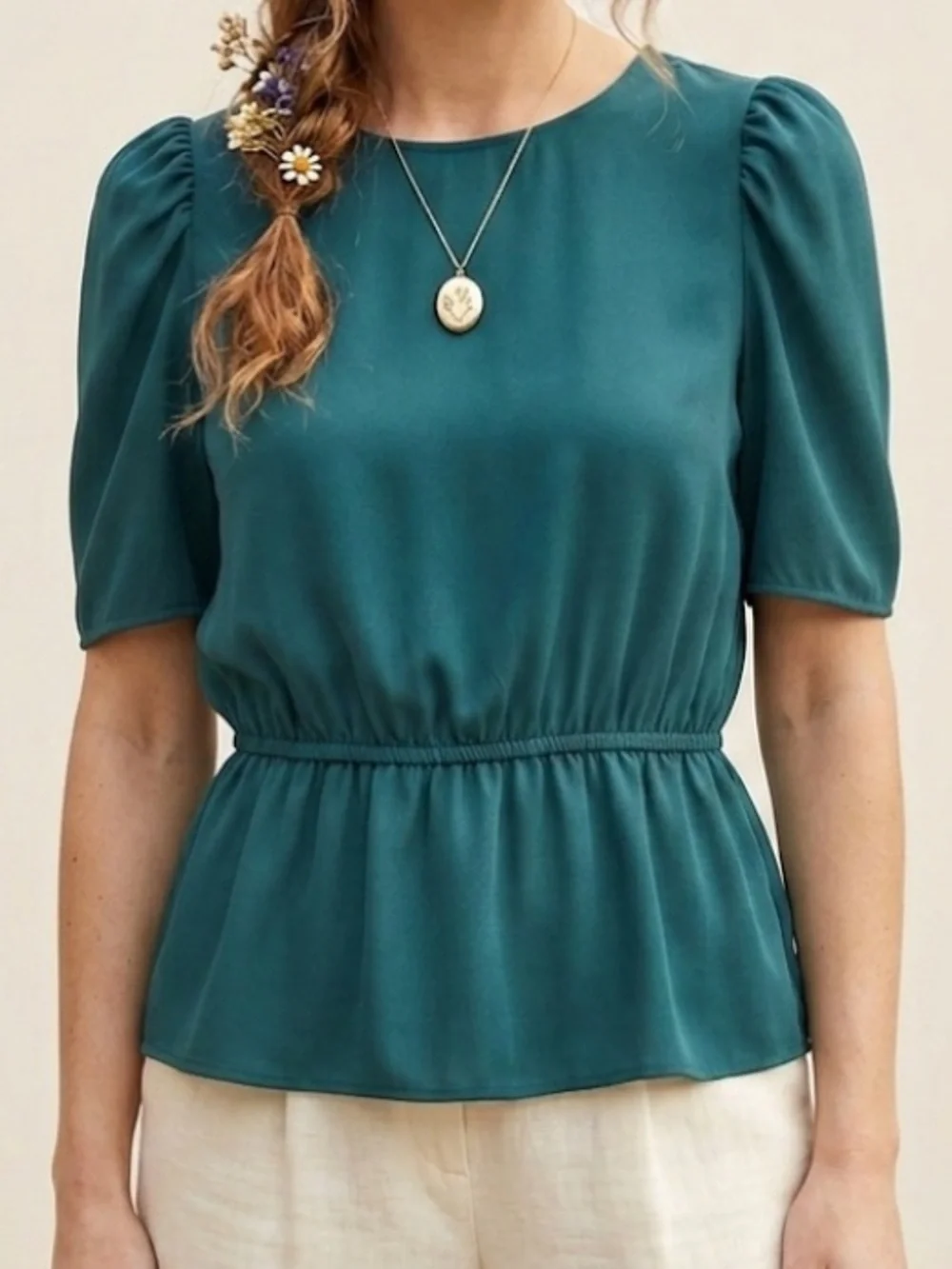 Banana Republic Peplum Blouse top XSMALL Teal Puff Sleeve